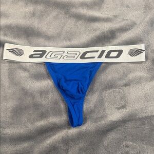A'gaci Blue Thong with Silver Waistband